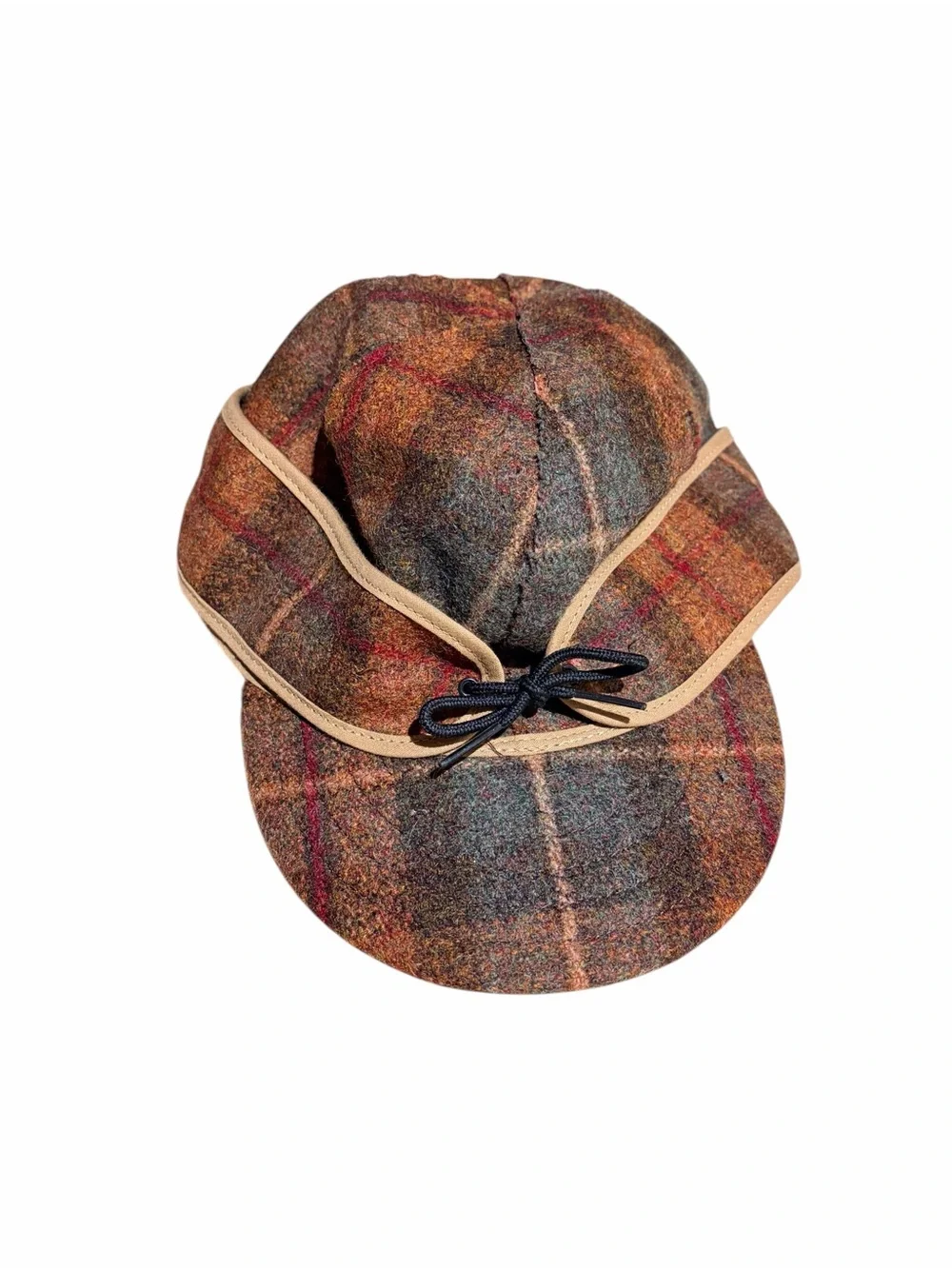 Stormy Kromer Partridge Plaid Wool Hat Brown Orange Tan Size 7 or 7 3/8